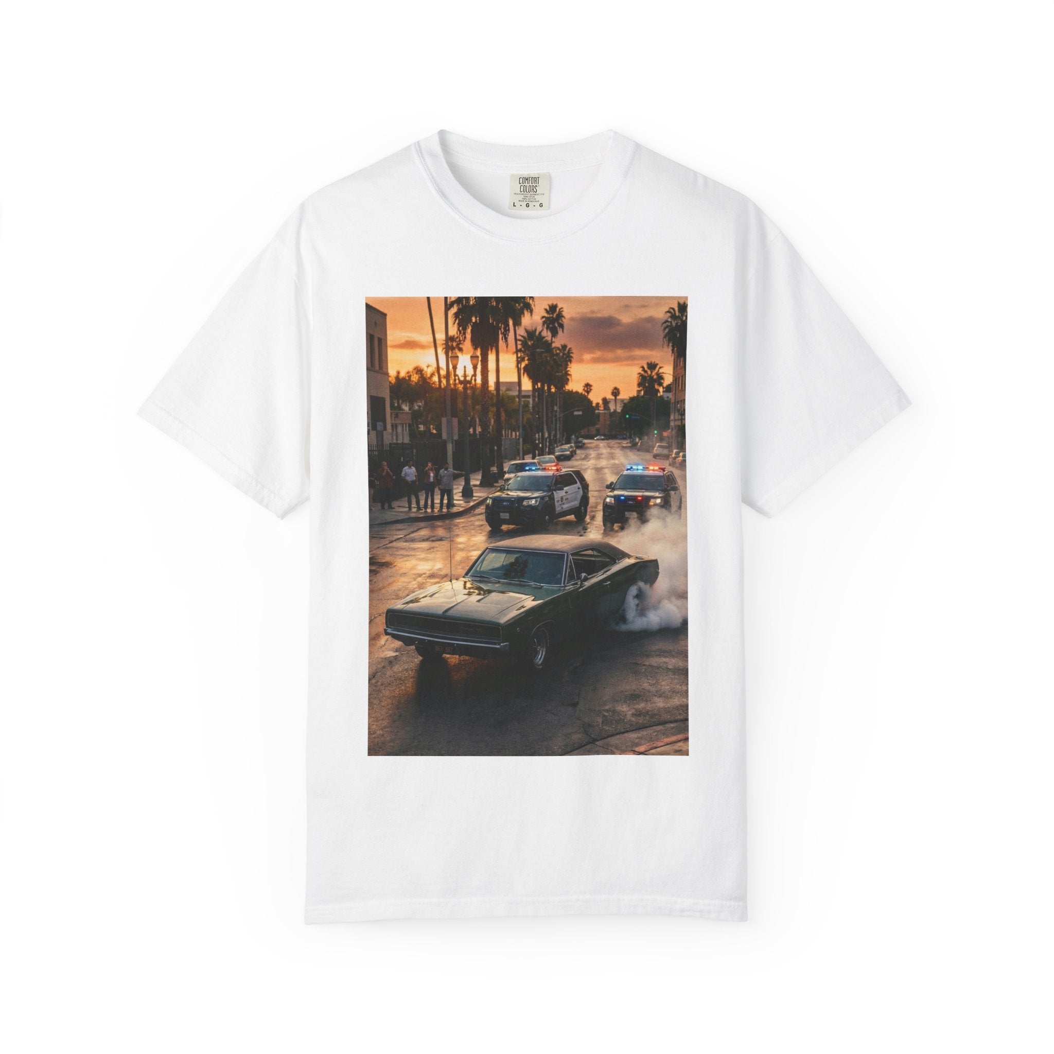 Sunset Dodge Charger T-shirt | Vintage Street Racing Scene
