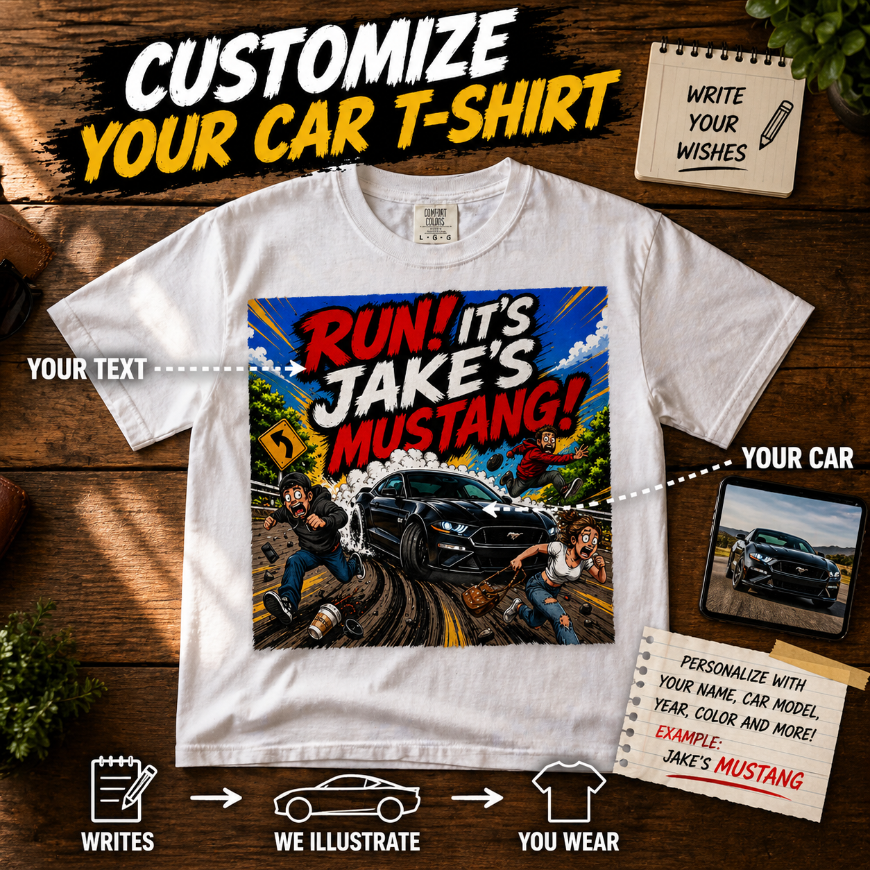 Ford Mustang T-Shirt Comfort Colors Tee, Custom Mustang Shirt, Gift for Car Lovers
