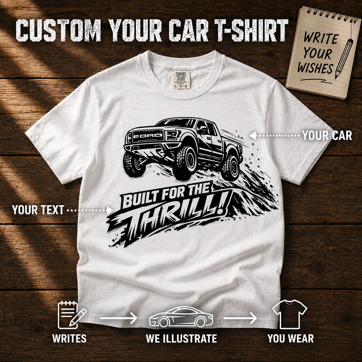 Ford Raptor T-Shirt Comfort Colors 1717, Custom Raptor Shirt, Offroad Truck Tee, Built for the Thrill Gift