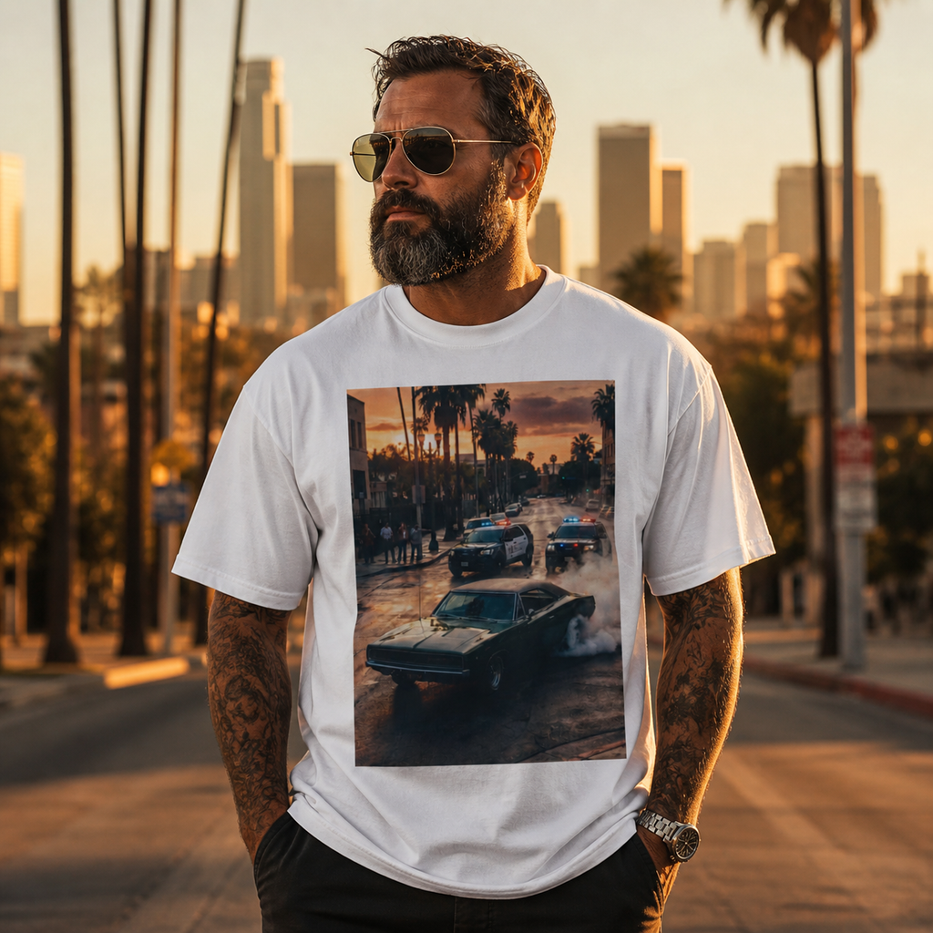 Sunset Dodge Charger T-shirt | Vintage Street Racing Scene