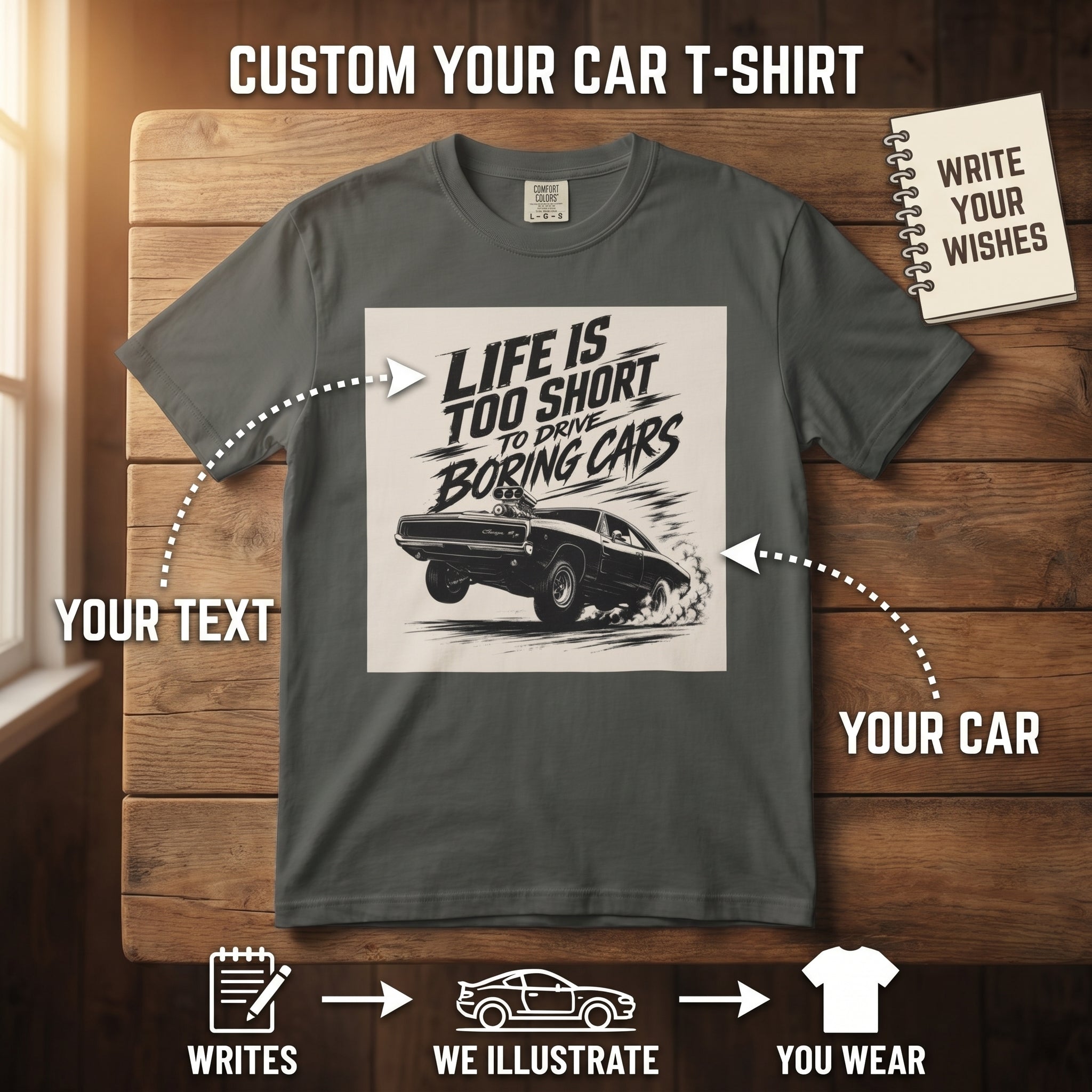 Dodge Charger T-Shirt Comfort Colors®, Custom Charger Shirt, Personalized Muscle Car Tee, Vintage Car Gift