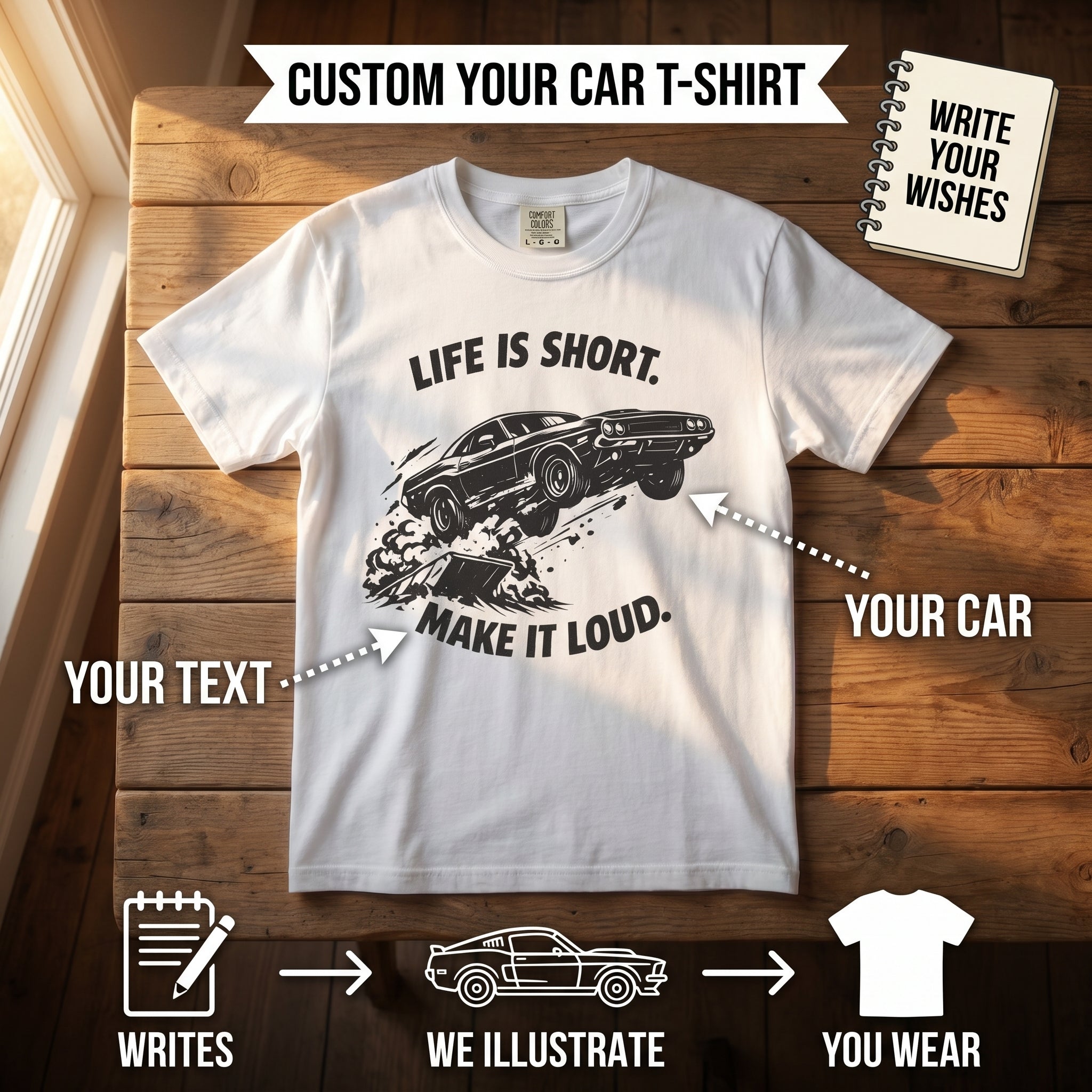 Dodge Challenger T-Shirt Comfort Colors, Muscle Car Tee Life Is Short Make It Loud, Custom Car Shirt Gift